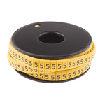 RS PRO Slide On Cable Markers, Black on Yellow, Pre-printed "5", 3.5 → 7mm Cable