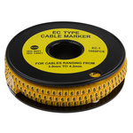 RS PRO Slide On Cable Markers, Black on Yellow, Pre-printed "6", 3 → 4.2mm Cable