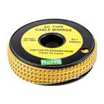 RS PRO Slide On Cable Markers, Black on Yellow, Pre-printed "P", 3 → 4.2mm Cable