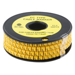 RS PRO Slide On Cable Markers, Black on Yellow, Pre-printed "L", 3.6 → 7.4mm Cable