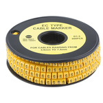 RS PRO Slide On Cable Markers, Black on Yellow, Pre-printed "S", 3.6 → 7.4mm Cable