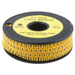 RS PRO Slide On Cable Markers, Black on Yellow, Pre-printed "R", 3.6 → 7.4mm Cable