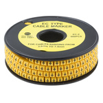 RS PRO Slide On Cable Markers, Black on Yellow, Pre-printed "+", 3.6 → 7.4mm Cable