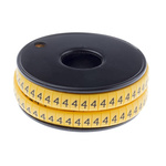 RS PRO Slide On Cable Markers, Black on Yellow, Pre-printed "4", 3.5 → 7mm Cable