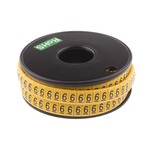 RS PRO Slide On Cable Markers, Black on Yellow, Pre-printed "6", 3.5 → 7mm Cable