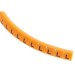 RS PRO Snap On Cable Markers, Black on Orange, Pre-printed "L", 3 → 3.4mm Cable