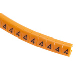 RS PRO Snap On Cable Markers, Black on Orange, Pre-printed "4", 4 → 5mm Cable
