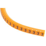 RS PRO Snap On Cable Markers, Black on Orange, Pre-printed "3", 4 → 5mm Cable