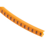RS PRO Snap On Cable Markers, Black on Orange, Pre-printed "6", 4 → 5mm Cable