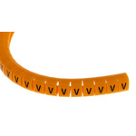 RS PRO Snap On Cable Markers, Black on Orange, Pre-printed "V", 4 → 5mm Cable