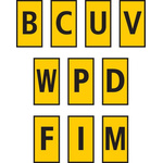 HellermannTyton WIC0 Cable Markers, Yellow, Pre-printed "B, C, D, F, I, M, P, U, V, W", 2 → 2.8mm Cable