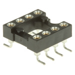 Preci-Dip 2.54mm Pitch Vertical 8 Way, SMT Turned Pin Open Frame IC Dip Socket, 1A