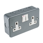 RS PRO Grey 2 Gang Plug Socket, 1 Pole Poles, 13A, Type G - British, Indoor Use