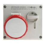Scame Right Angle Switchable IP66, IP67 Industrial Interlock Socket 3P+E, Earthing Position 6h, 16A, 415 V