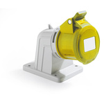 RS PRO IP44 Yellow Panel Mount 2P + E Industrial Power Socket, Rated At 32A, 100 → 130 V