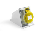 RS PRO IP44 Yellow Wall Mount 2P + E Industrial Power Socket, Rated At 32A, 100 → 130 V