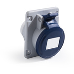RS PRO IP44 Blue Panel Mount 2P + E Angled Industrial Power Socket, Rated At 32A, 200 → 250 V