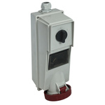 RS PRO IP67 Red Wall Mount 3P + N + E Vertical Industrial Power Socket, Rated At 63A, 400 V