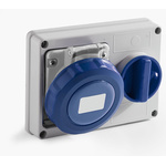 RS PRO IP67 Blue Panel Mount 2P + T Horizontal Industrial Power Socket, Rated At 16A, 230 V