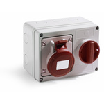 RS PRO IP44 Red Wall Mount 3P + E Horizontal Industrial Power Socket, Rated At 32A, 400 V