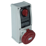 RS PRO IP44 Red Wall Mount 3P + N + E Vertical Industrial Power Socket, Rated At 63A, 400 V