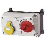 MENNEKES Right Angle Switchable IP44 Industrial Interlock Socket 2P+E, Earthing Position 4h, 16A, 110 V