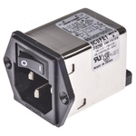 TE Connectivity 6A, 120 V ac, 250 V ac Male Flange Mount IEC Filter 1 Pole 2-1609113-4, Spade None Fuse