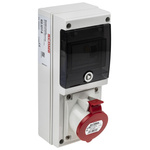 Scame, DOMINO IP44 Red Wall Mount 3P + N + E RCD Industrial Power Connector Socket, Rated At 32A, 415 V
