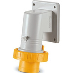 Scame IP66, IP67 Yellow Wall Mount 2P + E Right Angle Industrial Power Plug, Rated At 32A, 110 V