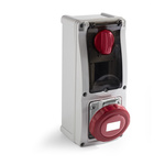 RS PRO IP67 Red Surface Mount 3P + N + E Vertical Industrial Power Socket, Rated At 32A, 400 V