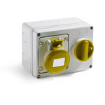 RS PRO IP44 Yellow Wall Mount 2P + E Horizontal Industrial Power Socket, Rated At 32A, 110 V