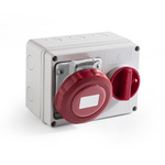 RS PRO IP67 Red Wall Mount 3P + N + E Horizontal Industrial Power Socket, Rated At 32A, 400 V