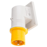 Scame IP44 Yellow Wall Mount 2P + E Right Angle Industrial Power Plug, Rated At 16A, 110 V