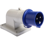 Scame IP44 Blue Wall Mount 2P + E Right Angle Industrial Power Plug, Rated At 16A, 230 V