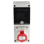 Scame, DOMINO IP44 Red Wall Mount 3P + E RCD Industrial Power Connector Socket, Rated At 32A, 415 V