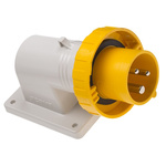 Scame IP66, IP67 Yellow Wall Mount 2P + E Right Angle Industrial Power Plug, Rated At 16A, 110 V