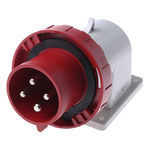 Scame IP66, IP67 Red Wall Mount 3P + E Right Angle Industrial Power Plug, Rated At 32A, 415 V