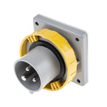 Scame IP67 Yellow Panel Mount 2P + E Industrial Power Plug, Rated At 16A, 110 V