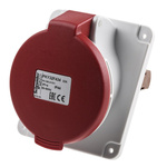 Schneider Electric, PratiKa IP67 Red Panel Mount 3P + E Right Angle Industrial Power Socket, Rated At 32A, 415 V