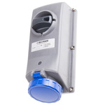 Scame IP67 Blue Panel Mount 2P + E Right Angle Industrial Power Socket, Rated At 32A, 230 V