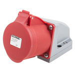 Scame, Optima IP44 Red Wall Mount 6P + E Right Angle Industrial Power Socket, Rated At 32A, 415 V