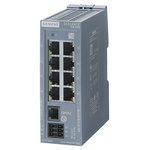 Siemens Ethernet Switch, 8 RJ45 port, 24V dc, 10 Mbit/s, 100 Mbit/s Transmission Speed, DIN Rail Mount XB208, 1, 8 Port