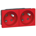 Legrand Red 2 Gang Plug Socket, 16A, Type E - French, Indoor Use