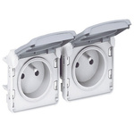Legrand Grey 3 Gang Plug Socket, 16A, Type E - French, Outdoor Use