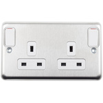 MK Electric Silver 2 Gang Plug Socket, 2 x 2P + E Poles, 13A, Type G - British