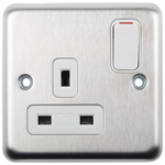 MK Electric Silver 1 Gang Plug Socket, 2P+E Poles, 13A, Type G - British