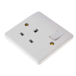 MK Electric White 1 Gang Plug Socket, 2 Poles, 13A, Type G - British, Indoor Use