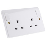 MK Electric White 2 Gang Plug Socket, 2 Poles, 13A, Type G - British, Indoor Use