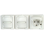 Kopp White 3 Gang Plug Socket, 2+E Poles, 16A, Type F - German Schuko, Outdoor Use