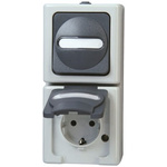 Kopp Grey 2 Gang Plug Socket, 16A, Type F - German Schuko, Outdoor Use